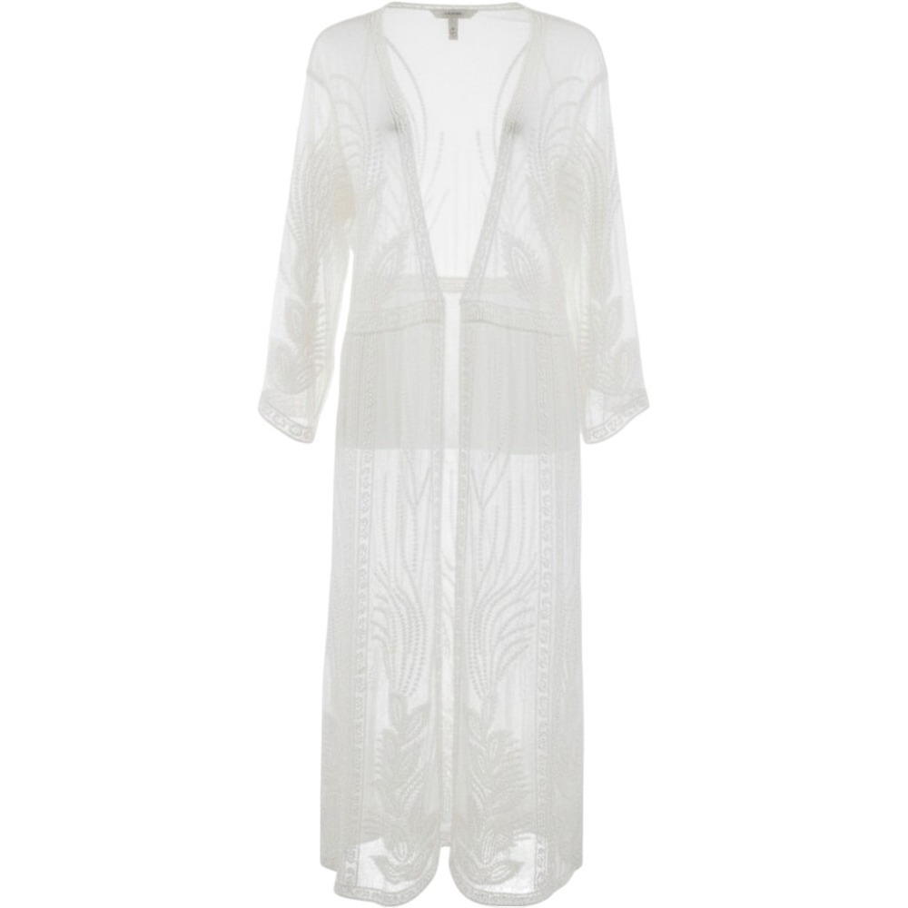 Stem & Vine Kimono Duster Women Med Cream Embroidered‎ Lace Boho Coastal Cottage
